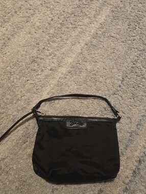 Longchamp Le Pliage Neo Pouch Black Nylon Leather Clutch Wristlet Made in France